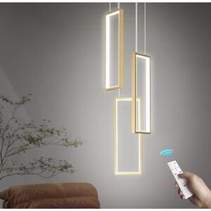 Modern Kitchen Pendant 3 Light Fixture Gold 3 Ring Rectangle Chandelier 40W LED
